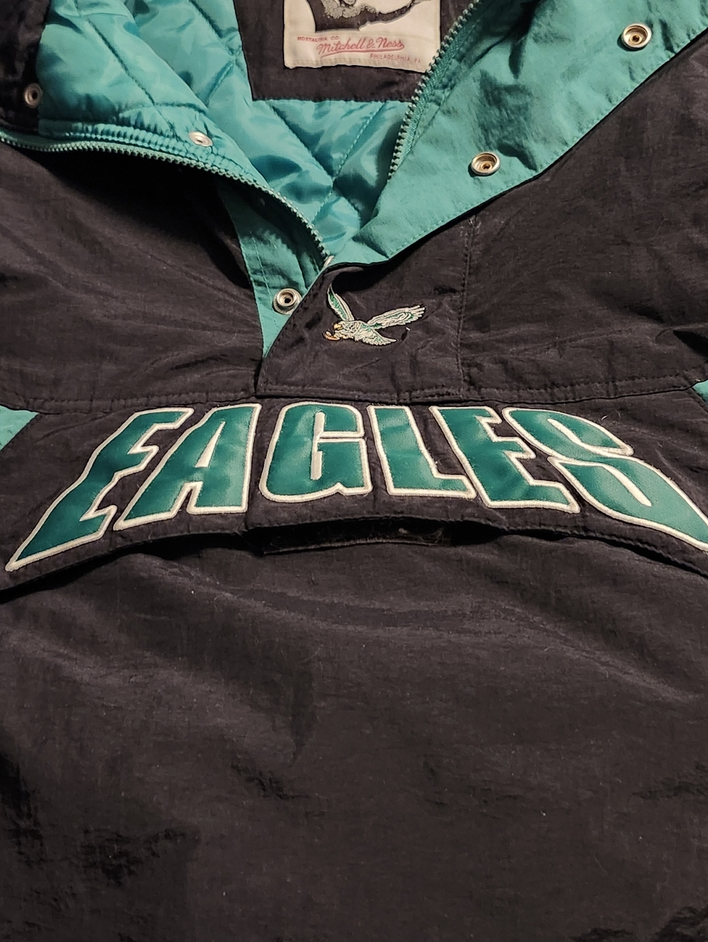 VTG Rare Mitchell and Ness Philadelphia Eagles Pullover Puffer Jacket Men's 2XL - Picture 4 of 13